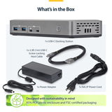 StarTech.com USB-C Docking Station Triple 4K Displays (2x 4K 60Hz, 1x 4K 30Hz), 100W Power Delivery, 6 USB Ports (10Gbps), Gigabit Ethernet, DisplayPort + HDMI, Driverless Windows Laptop Dock