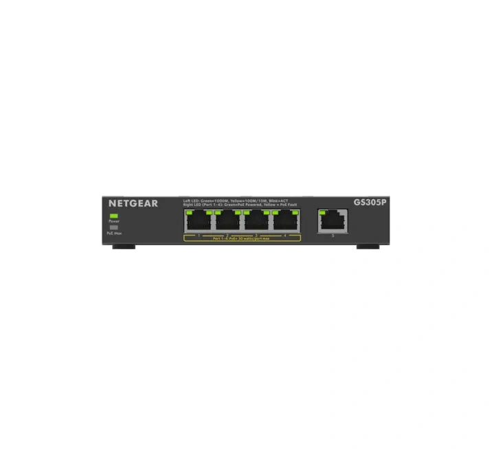 NETGEAR GS305P Unmanaged Gigabit Ethernet (10/100/1000) Power over Ethernet (PoE) Desktop/Wall-Mounting Black