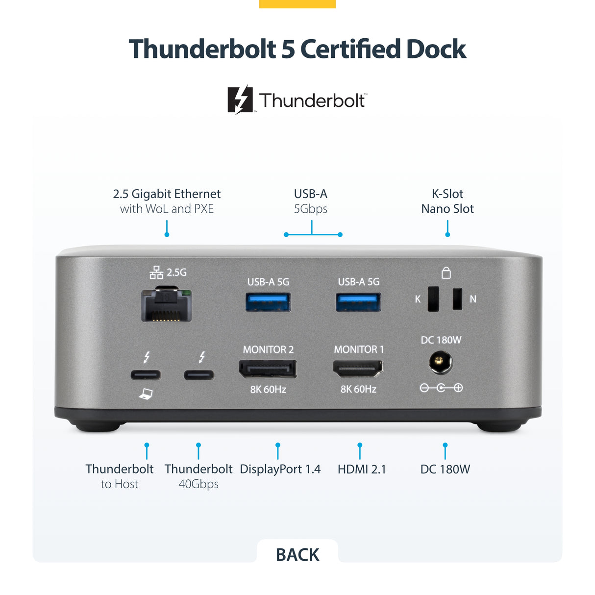 StarTech.com Thunderbolt 5 Universal Docking Station, Multi-Display Hub, 8K 60Hz or 4K 144Hz, 120Gbps Bandwidth Boost, 140W PD, 30W Phone Charging, USB 10Gbps, 2.5G LAN