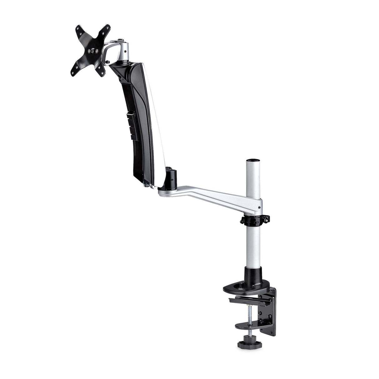 StarTech.com Desk Mount Monitor Arm For 27in 16:9 or 30in 21:9 Ultrawide Screens, VESA 75x75/100x100, Tool-Less Mechanical Spring Arm, C-Clamp/Grommet, TAA