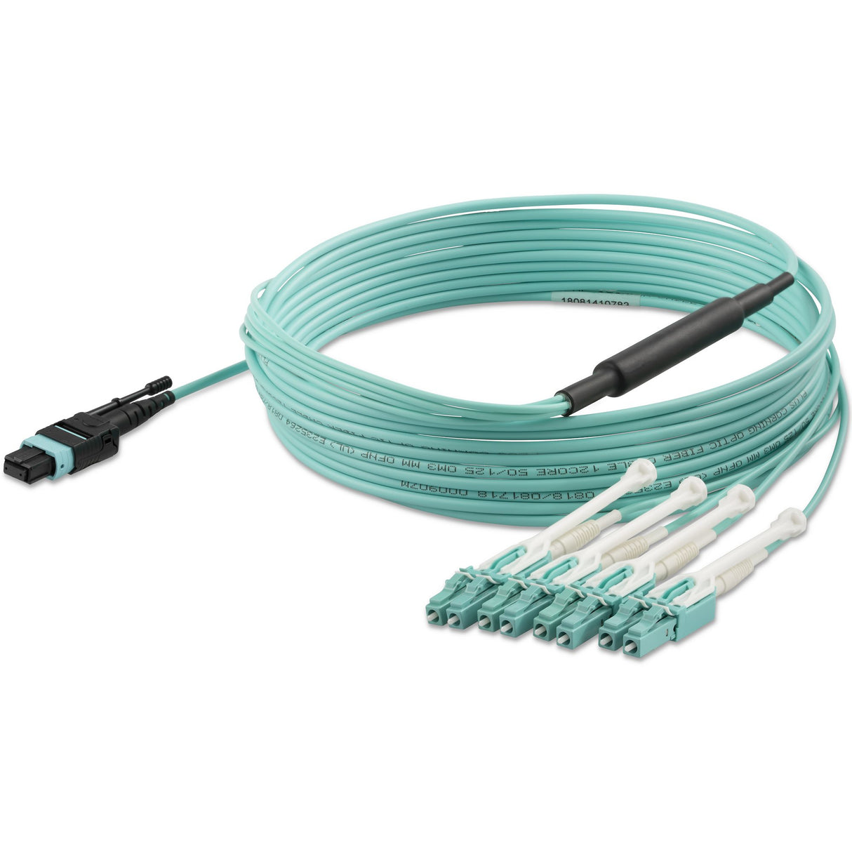 StarTech.com 5m (16.4ft) MTP(F)/PC to 4x LC/PC Duplex Breakout OM3 Multimode Fiber Optic Cable, OFNP Plenum, 40G Networks, Low Insertion Loss - Fiber Jumper Cord