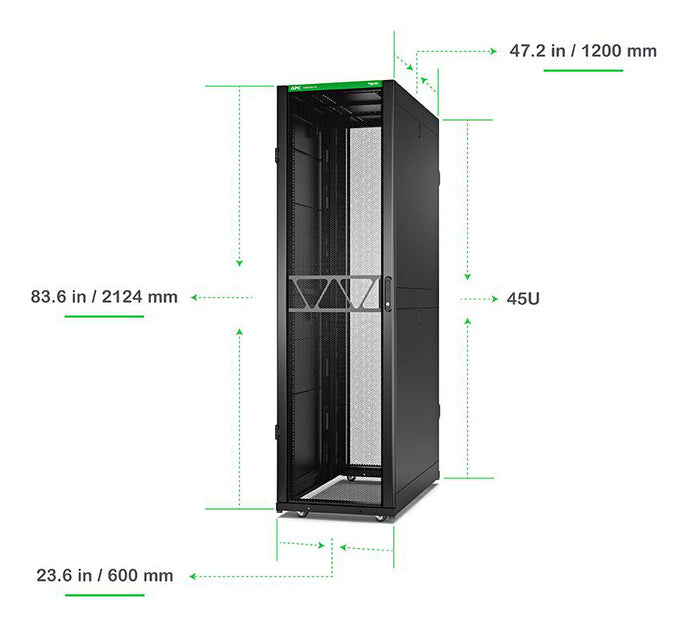 APC NetShelter SX Server Rack Gen 2, 45U, 2124H x 600W x 1200D mm, with Sides, Black