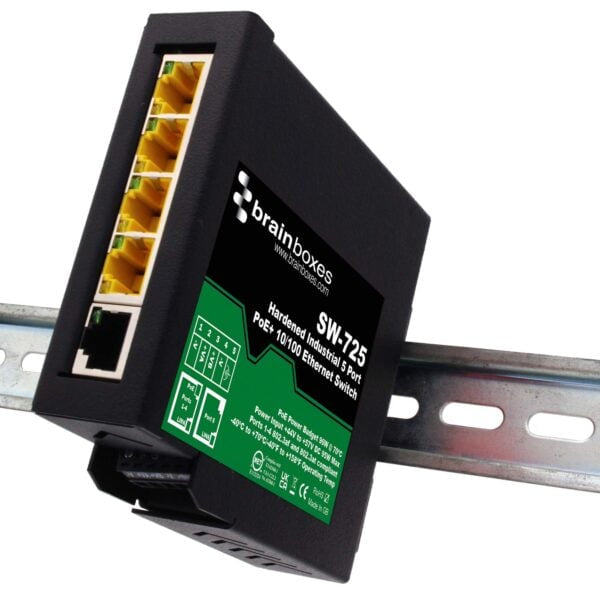 Brainboxes SW-725 network switch Unmanaged Fast Ethernet (10/100) Power over Ethernet (PoE) Black, Green