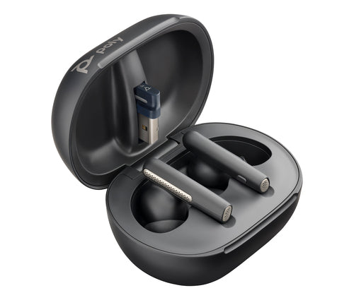 HP Poly Voyager Free 60+ UC Carbon Black Earbuds +BT700 USB-A Adapter +Touchscreen Charge Case