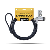StarTech.com 10-Pack 3-in-1 Dual-Access Laptop Lock, 6.6ft (2m) Keyed Alike/Combination Security Cable Lock for Noble Wedge®/Nano/K-Slot; Anti-Theft, TAA