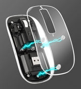 Manhattan Transparent Rechargeable Wireless Mouse, Clear/Black, Adjustable 800/1200/1600dpi, With RGB LED light, 2.4Ghz (effective range up to 10m), USB, Optical, Ambidextrous, Four Button with Scroll Wheel, Slim Design, USB-A micro receiver...