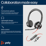 HP Poly Blackwire 8225 Stereo USB-C Headset +USB-C/A Adapter