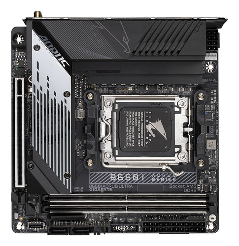 GIGABYTE B650I AORUS ULTRA Motherboard - Supports AMD Ryzen 9000 CPUs, 8+2+1 Digital VRM, up to 7200MHz DDR5 (OC), 1xPCIe 5.0 + 2xPCIe 4.0 M.2, Wi-Fi 6E, 2.5GbE LAN, USB 3.2 Gen 2x2