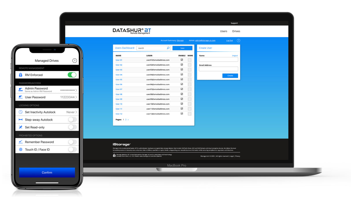 iStorage datAshur BT 64 GB | Encrypted Secure Flash Drive | Unlock via Smartphone Using Bluetooth | FIPS 140-2 Level 3 Certified | Remote Management Ready