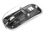 Manhattan Transparent Rechargeable Wireless Mouse, Clear/Black, Adjustable 800/1200/1600dpi, With RGB LED light, 2.4Ghz (effective range up to 10m), USB, Optical, Ambidextrous, Four Button with Scroll Wheel, Slim Design, USB-A micro receiver...