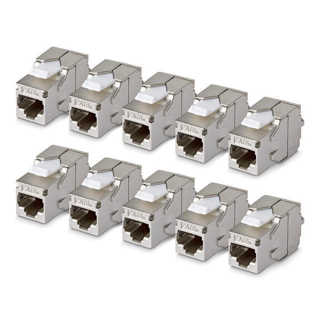StarTech.com Shielded Cat6a Keystone Jack, 10-Pack RJ45 Ethernet Keystone Jacks, STP Cat6a Wall Jack, 180-Degree Toolless