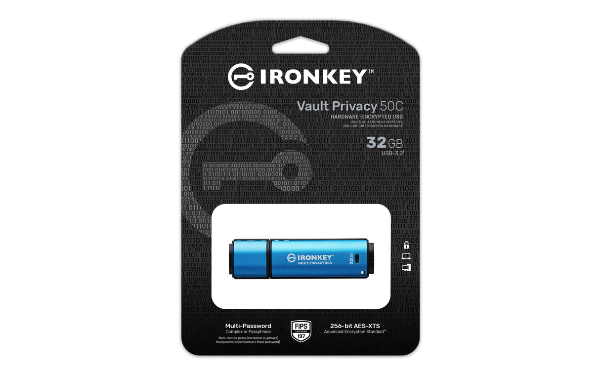 Kingston Technology IronKey 32GB USB-C Vault Privacy 50C AES-256 Encrypted, FIPS 197