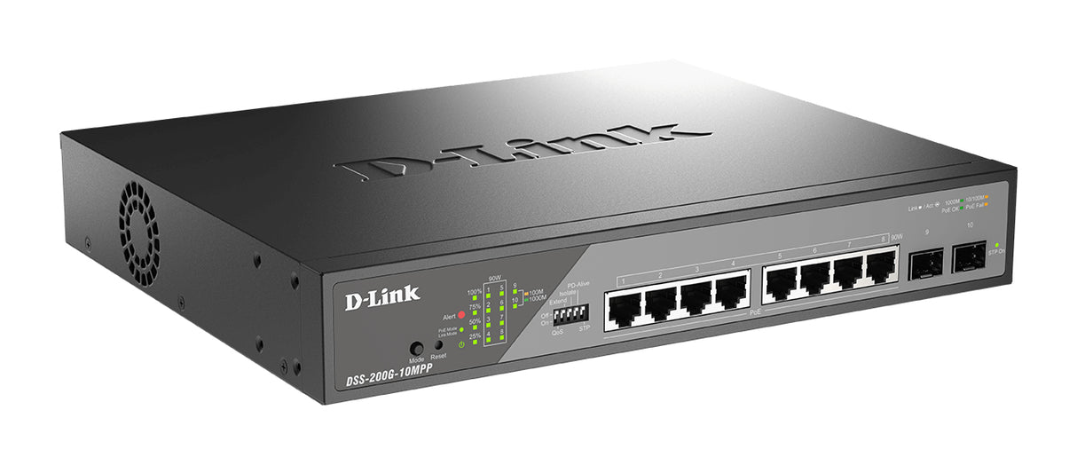 D-Link DSS-200G-10MPP network switch Managed L2 Gigabit Ethernet (10/100/1000) Power over Ethernet (PoE) 1U Black, Grey