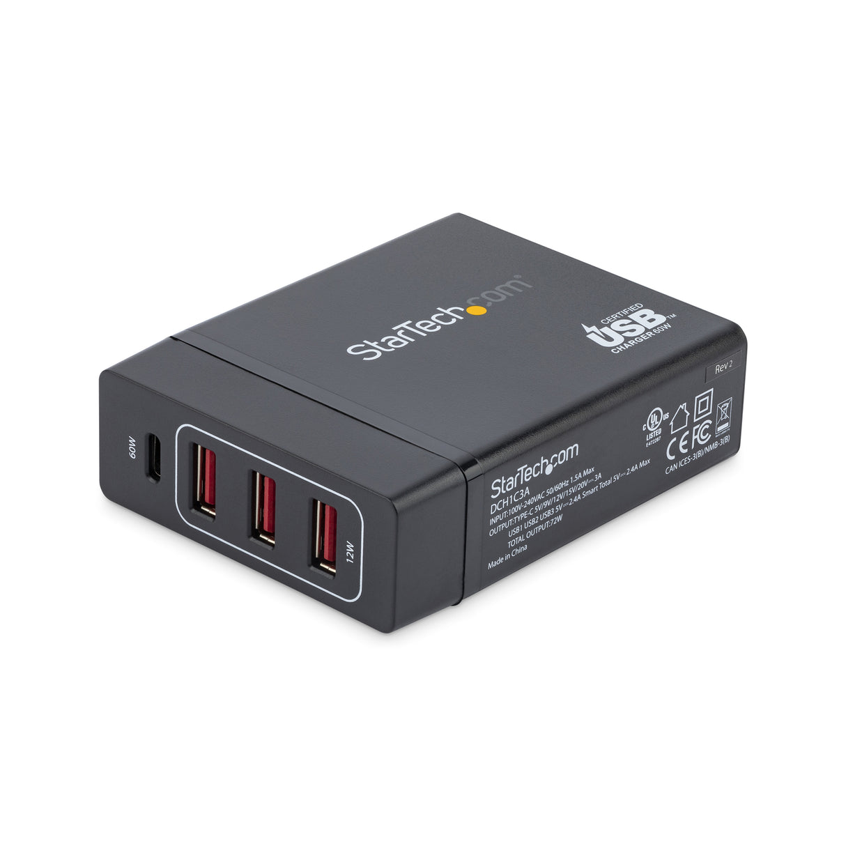 StarTech.com USB-C Charging Station - 72W Desktop Charger - 1x USB-C + 3x USB-A (60W Power Delivery + 12W) - Portable USB Type-C Charger - Laptop Replacement Charger - USB-C Power Adapter
