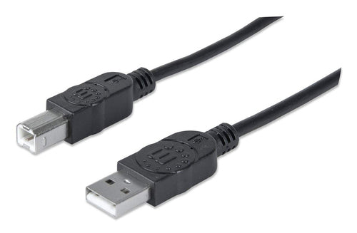 Manhattan USB-A to USB-B Cable, 1.8m, Male to Male, Black, 480 Mbps (USB 2.0), Hi-Speed USB, Lifetime Warranty, Equivalent to USB2HAB2M (except 20cm shorter).