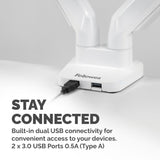Fellowes Platinum Series Dual Monitor Arm - Monitor Mount for Two 8KG 40 Inch Screens - Adjustable Dual Monitor Desk Mount - Tilt 45° Pan 180° Swivel 360° Rotation 360°, VESA 75 x 75/100 x 100 - White