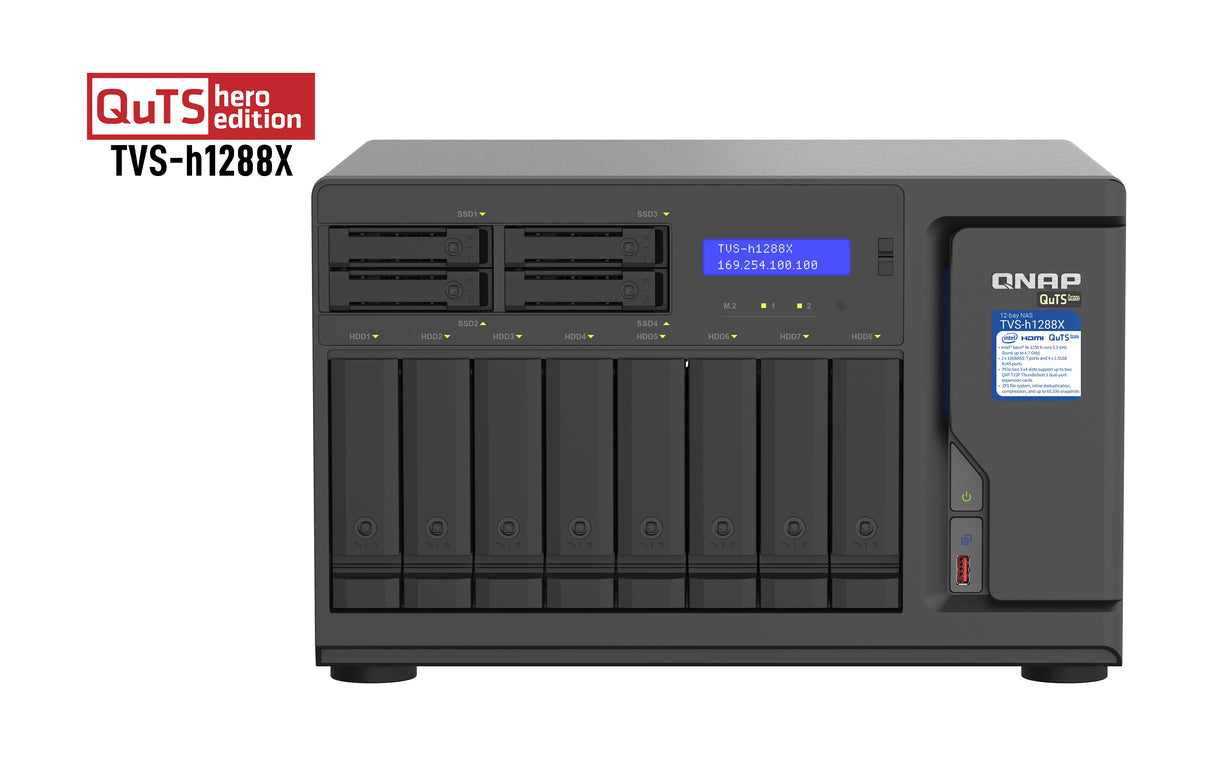 QNAP TVS-h1288X NAS Tower Intel® Xeon® W-1250 16 GB DDR4 0 TB QuTS hero Black