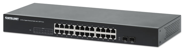 Intellinet 24-Port Gigabit Ethernet Switch with 2 SFP Ports, 24 x 10/100/1000 Mbps RJ45 Ports + 2x SFP, IEEE 802.3az, 19" Rackmount