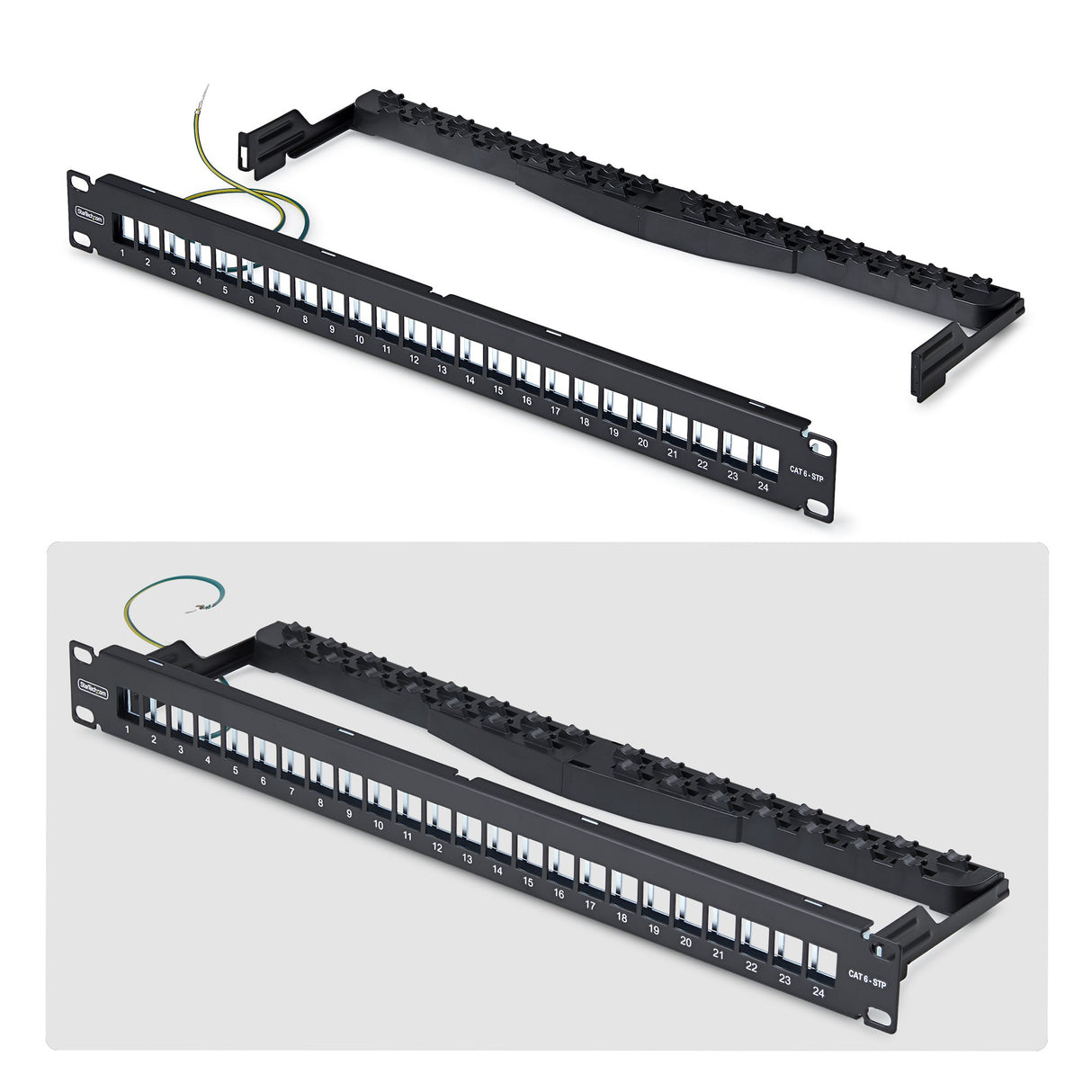 StarTech.com 24 Port 1U Blank Keystone Patch Panel with Cable Management Bar, Rackmount Cat6 Patch Panel for RJ45 STP Ethernet Network Jacks