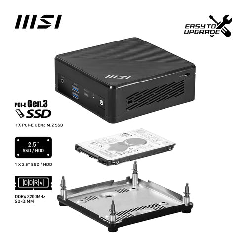MSI Cubi N ADL Intel N100 Desktop PC, NUC, SFF, Mini Computer, HTPC, (4GB RAM, 128GB SSD, Windows 11 PRO), UHD Graphics/Type C/HDMI/DisplayPort/Dual LAN/WiFi 5/BT 5.1/VESA