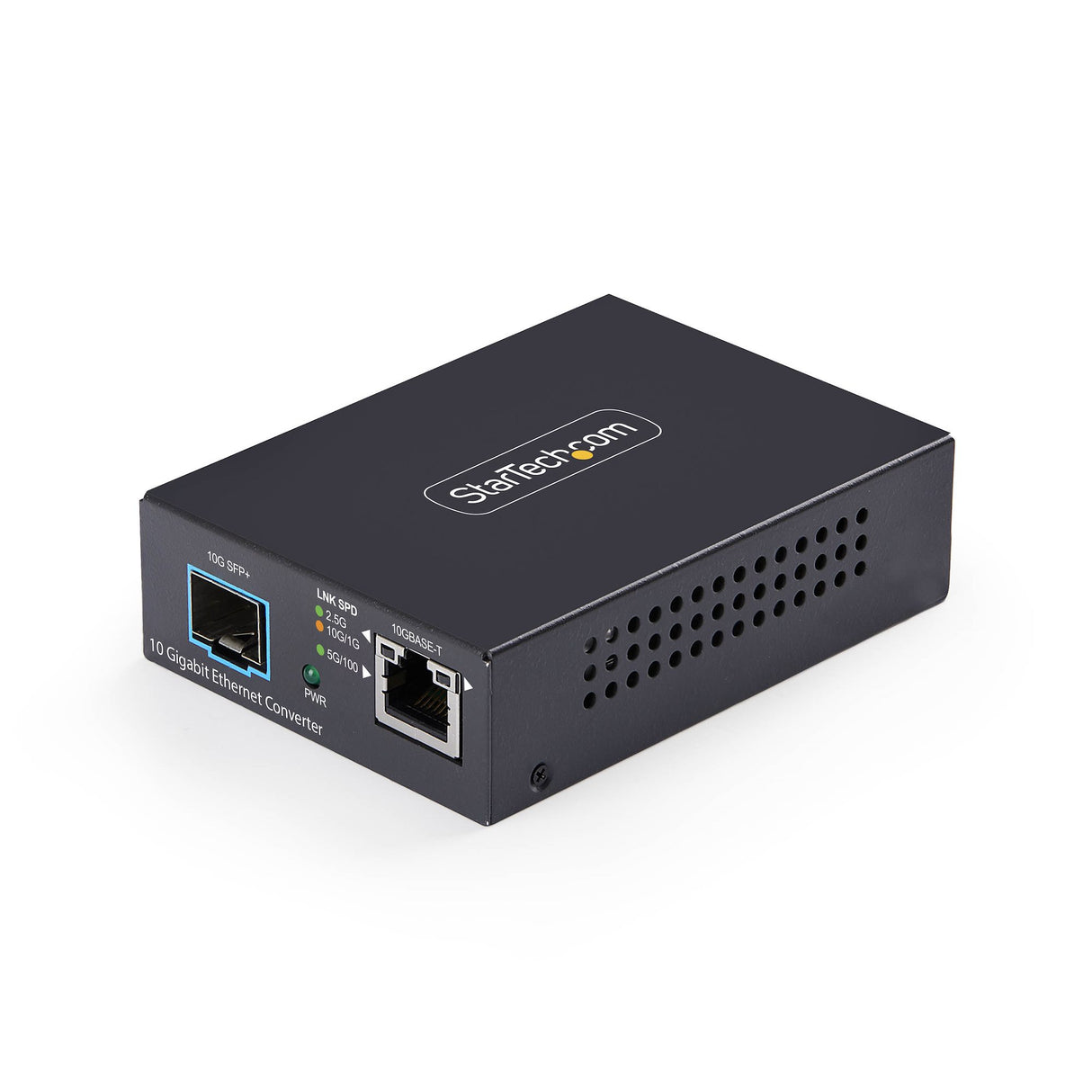 StarTech.com 10GbE Multi-Gigabit Open SFP+ Fiber Media Converter, Standalone 10 Gigabit Ethernet RJ-45 to 10GBASE-X SFP+, Single-Mode / Multi-Mode, 16K Jumbo Frames - TAA