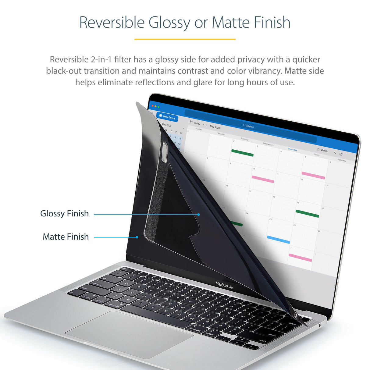 StarTech.com 13-inch MacBook Pro & MacBook Air Magnetic Laptop Privacy Screen, Blue Light Screen Protector, Reversible Anti-Glare Matte or Glossy Sides, Laptop Privacy Filter - TAA