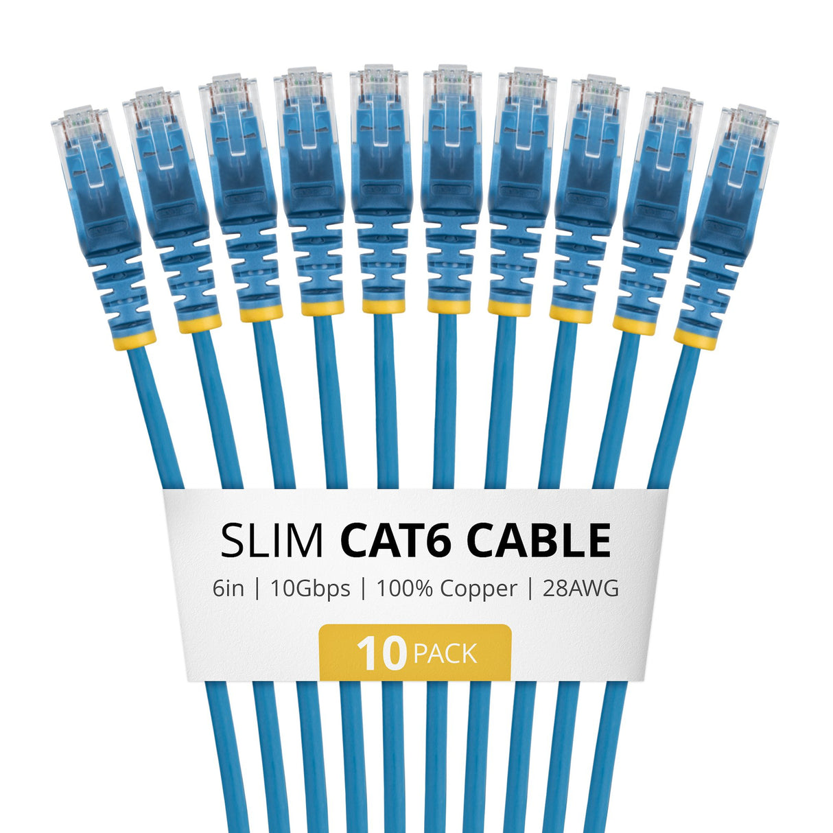 StarTech.com 6in Blue Slim CAT6 Cable, 10 Pack, Snagless, 100W PoE, UTP, LSZH, 28AWG Pure Bare Copper Wire, Slim RJ45 Network Patch Cord w/Strain Reliefs, Individually Tested