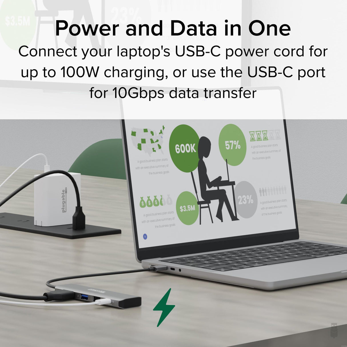Plugable Technologies USB C Hub Multiport Adapter, 4 in 1, 100W Pass Through Charging, USB C to HDMI 4K 60Hz, Multi USB Port Hub for Windows, Mac, Ipad Pro, Chromebook, Thunderbolt (USBC-4IN1)