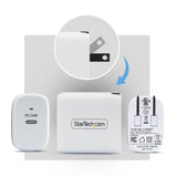 StarTech.com 20W USB‑C Wall Charger, Portable Charger with USB Power Delivery Fast Charging, 5V/9V PD, USB-C Charger, White