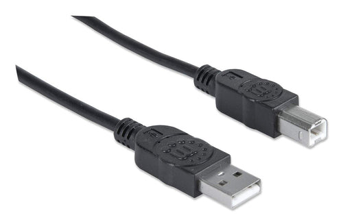 Manhattan USB-A to USB-B Cable, 1.8m, Male to Male, Black, 480 Mbps (USB 2.0), Hi-Speed USB, Lifetime Warranty, Equivalent to USB2HAB2M (except 20cm shorter).