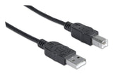 Manhattan USB-A to USB-B Cable, 1.8m, Male to Male, Black, 480 Mbps (USB 2.0), Hi-Speed USB, Lifetime Warranty, Equivalent to USB2HAB2M (except 20cm shorter).