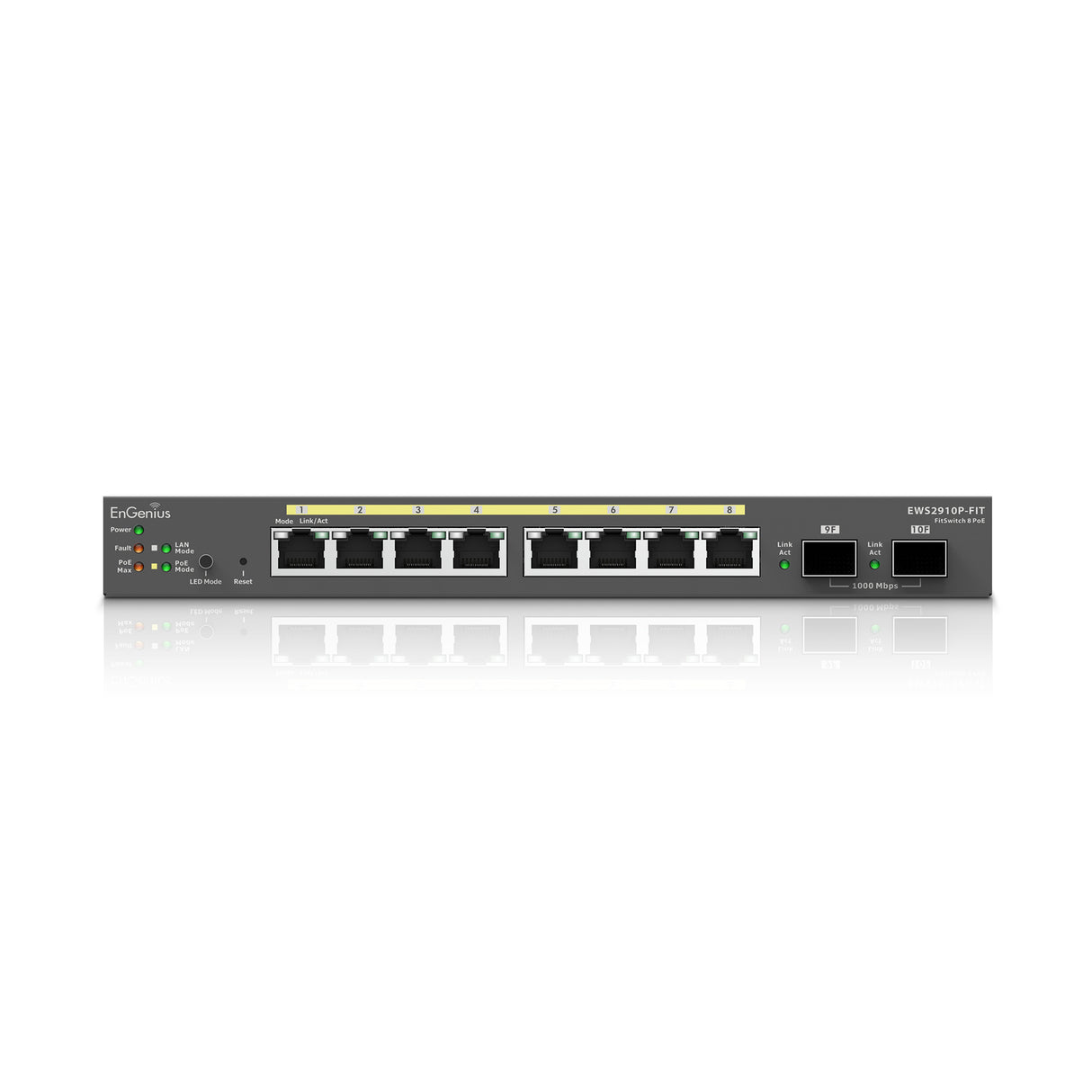 EnGenius Switch 8-port GbE PoE.af/at(+) 55W, 2xSFP Desktop wall-mountable