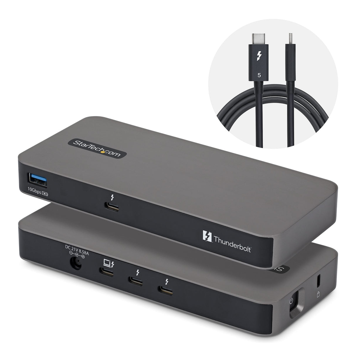 StarTech.com 4-Port Thunderbolt™ 5 Hub with Thunderbolt™ Share KVM, 80/120Gbps, 8K 60Hz or 4K 144Hz, 140W PD, USB-A 10Gbps, TB4 & USB4, MacBook M5 Pro M5 Max