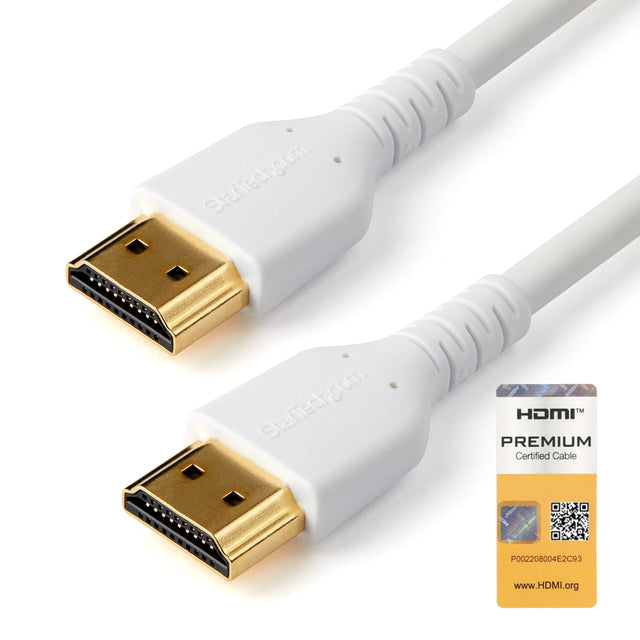 StarTech.com 6ft (2m) Slim HDMI Cable, Flexible Premium Certified HDMI 2.0 Cord with Ethernet, UHD 4K 60Hz HDR10, Durable Aramid Fiber Design with TPE Jacket, White
