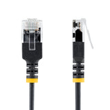 StarTech.com 2ft Black Ultra Slim Cat6A Ethernet Cable, UTP, Pure Bare Copper Wire, 34AWG Slim RJ45 Network Patch Cord, Individually Tested