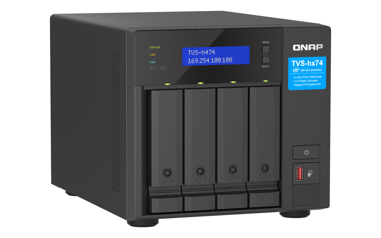 QNAP TVS-H474 NAS Tower Intel® Core™ i3 i3-12100 8 GB DDR4 0 TB QuTS hero Black