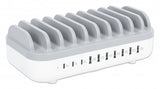 Manhattan Charging Station, 10x Ports: 3x USB-C (up to 18W PD) and 7x USB-A (up to 12W), 120W Total Output, White/Grey, Three Year Warranty