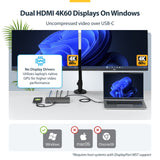 StarTech.com Dual-Monitor USB-C Docking Station, HDMI, 4K 60Hz, 100W Laptop Charging, 1GbE, Driverless, Multi-Monitor Dock For Windows