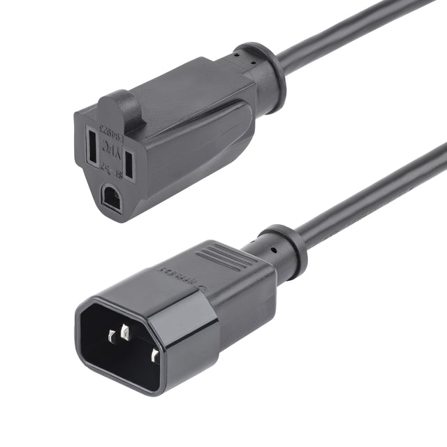 StarTech.com 1ft (30cm) Power Extension Cord, IEC 60320 C14 to NEMA 5-15R, 10A 125V, 18AWG, 10 Pack, Black Computer Power Extension Cord, AC Outlet Extension Cable for Power Supplies/ PDUs / Network Equipment, UL Listed