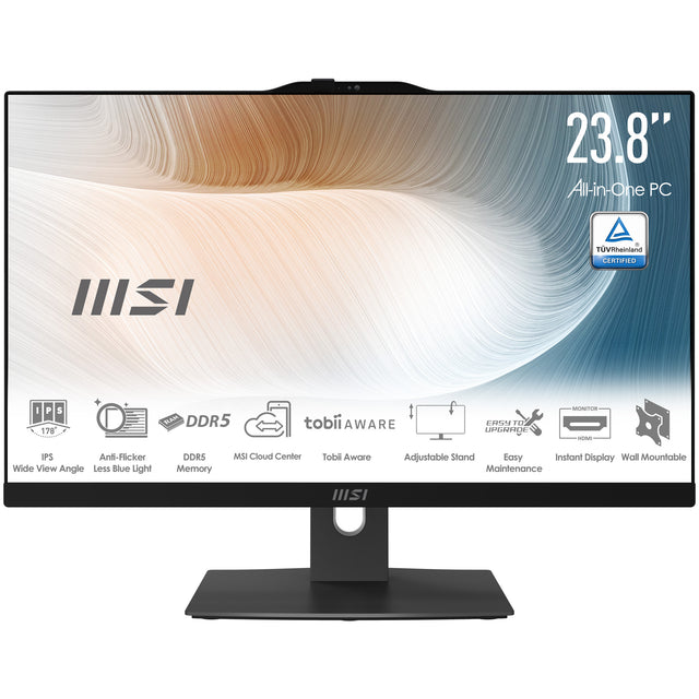 MSI Modern AM242TP 1M-1098US Intel Core 3 100U 60.5 cm (23.8") 1920 x 1080 pixels All-in-One PC 8 GB DDR5-SDRAM 512 GB SSD Windows 11 Pro Wi-Fi 6E (802.11ax) Black
