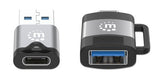 Manhattan 2-Piece Set: USB-C to USB-A and USB-A to USB-C Adapters, Male/Female conversions, 5 Gbps (USB 3.2 Gen1 aka USB 3.0), SuperSpeed USB, Black/Silver, Lifetime Warranty