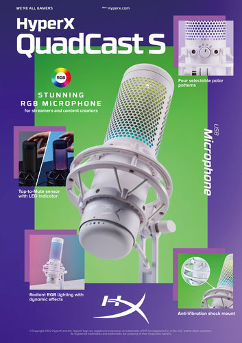 HyperX QuadCast S - USB Microphone (Black-Grey) - RGB Lighting