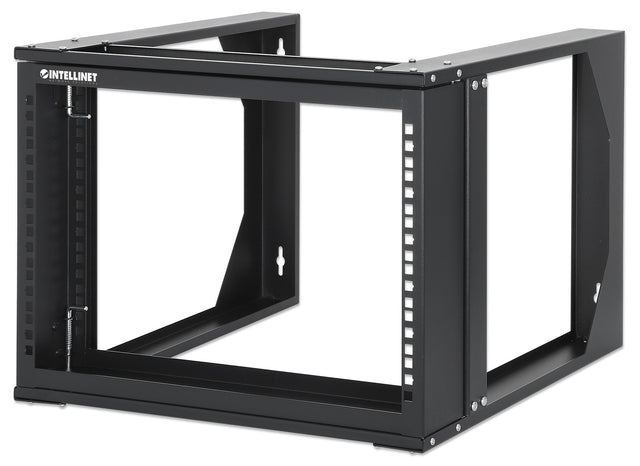 Intellinet 19" Wall Mount Open Frame Network Rack, 6U, Front-hinged Swing Frame Flat Pack, 2-Post, 17.7 in. Depth, Black RAL 9004