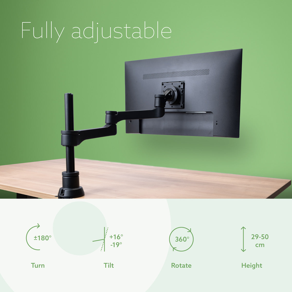 R-Go Tools Monitor arm R-Go Zepher Single, fully adjustable, 0-8 Kg load capacity, 100% circular, black