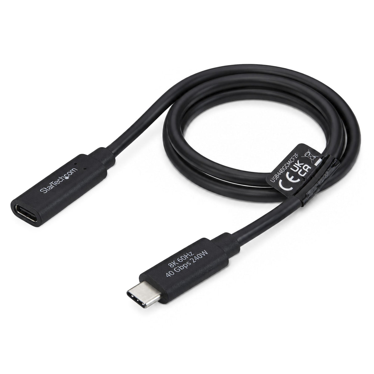 StarTech.com 2ft (60cm) 40Gbps USB4 Extension Cable, Thunderbolt 4 Compatible, 240W Charging, 8K 60Hz/4K 240Hz, USB-C Extender Cord, DP2.1 Type C Male to Female, MacBook, iPhone, iPad