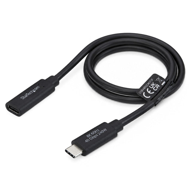 StarTech.com 2ft (60cm) 40Gbps USB4 Extension Cable, Thunderbolt 4 Compatible, 240W Charging, 8K 60Hz/4K 240Hz, USB-C Extender Cord, DP2.1 Type C Male to Female, MacBook, iPhone, iPad