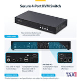 StarTech.com Secure 4-Port KVM Switch, DisplayPort, 4K 60Hz, NIAP 4.0 Desktop KVM, CAC, Metal Housing, Made in the USA