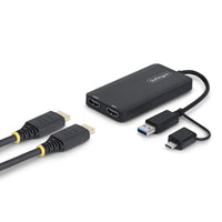 StarTech.com USB to Dual HDMI Adapter, USB A/C to 2x HDMI Displays (1x 4K30Hz, 1x 1080p), 4.3in/11cm Cable, USB 3.0 to HDMI Display Adapter, Windows/macOS, Black