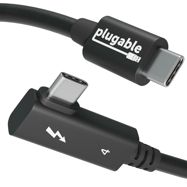 Plugable Technologies Thunderbolt 4 Cable Right Angle 40Gbps with 240W EPR Charging, 8K Display, Intel Certified 2.6 Feet (80CM) Compatible with USB4, Thunderbolt 3, USB C, iPad, MacBook, Windows (TBT4-240W-80CMR)