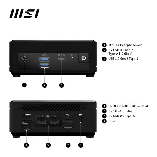 MSI Cubi N ADL Intel N100 Desktop PC, NUC, SFF, Mini Computer, HTPC, (4GB RAM, 128GB SSD, Windows 11 PRO), UHD Graphics/Type C/HDMI/DisplayPort/Dual LAN/WiFi 5/BT 5.1/VESA